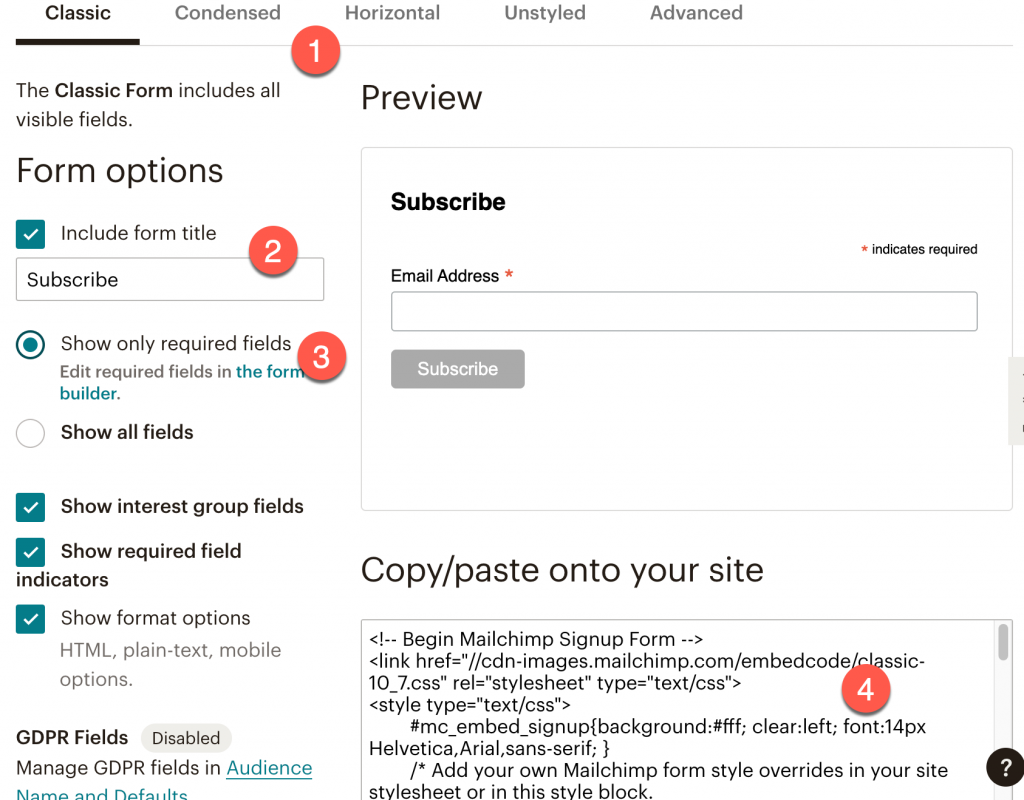 Copy and paste subscribe form code and embed into website