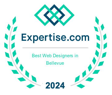 Expertise.com 2024 Best Web Designers in Bellevue award badge with laurel wreath design.